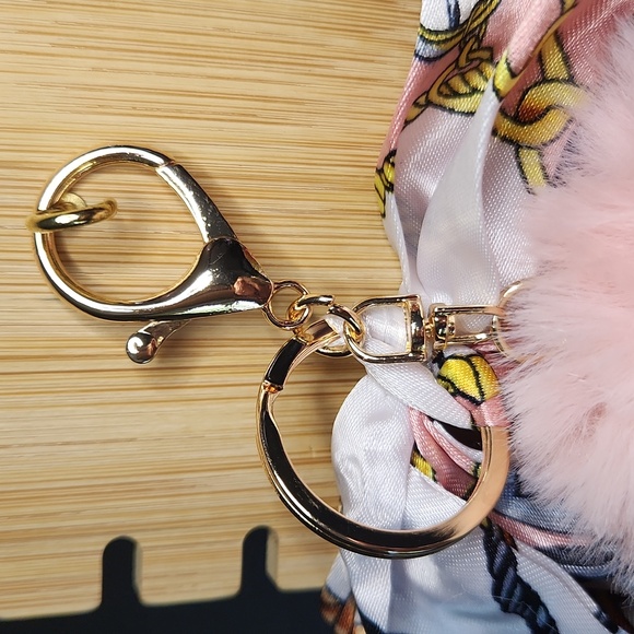 Pink and White Keychain/Purse Charm with Pom Pom And Bow - Picture 3 of 5